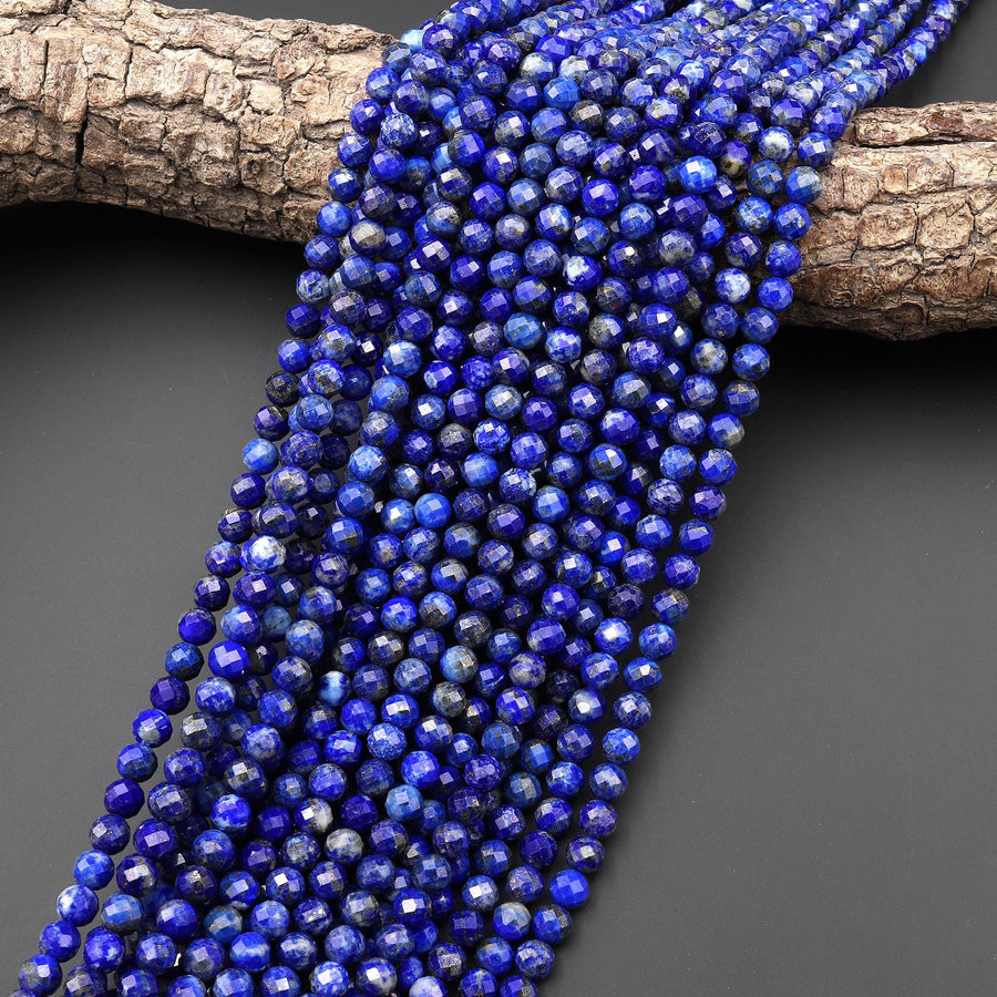 Faceted Natural Blue Lapis Round Beads 6mm Gemstone 15.5" Strand