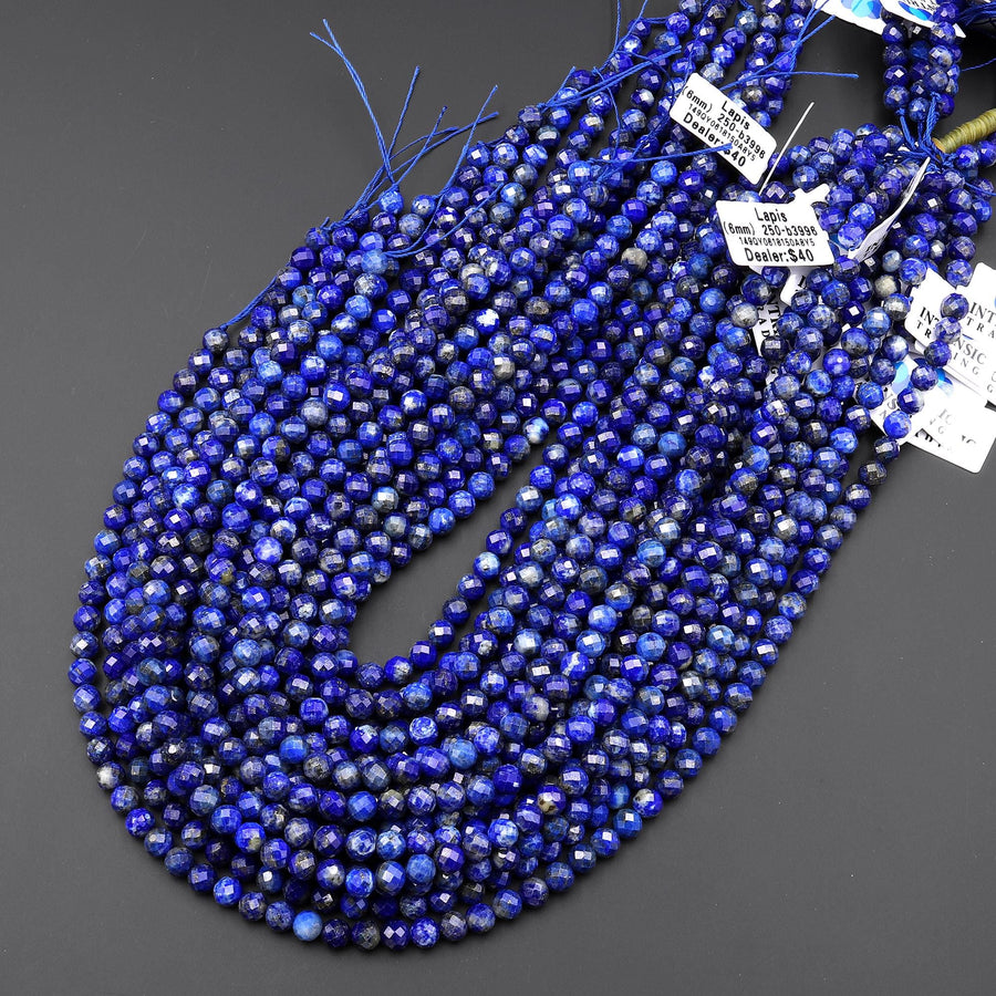 Faceted Natural Blue Lapis Round Beads 6mm Gemstone 15.5" Strand