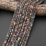 Natural Indian Agate 4mm Heishi Rondelle Beads Mauve Pink Forest Green Golden Brown 15.5" Strand