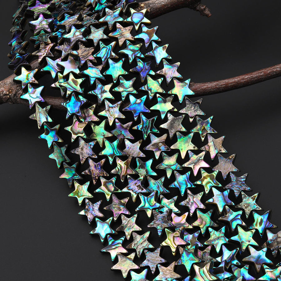 AAA Genuine Abalone Shell 13mm Star Beads Iridescent Rainbow flashes