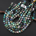 AAA Genuine Abalone Shell 13mm Star Beads Iridescent Rainbow flashes