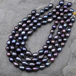 AAA Large Natural Black Peacock Teardrop Pearl Good For Earrings Vertically Drilled 15.5" Strand