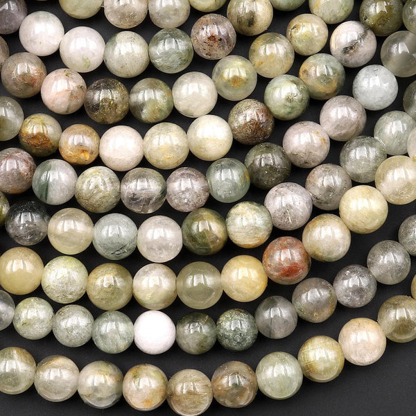 Natural Green Phantom Quartz Beads Lodolite Beads 5mm 6mm Smooth Round 15.5" Strand