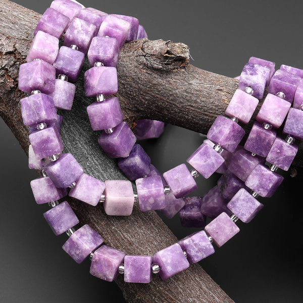 Natural Purple Lepidolite 8mm Smooth Cube Dice Beads 15.5" Strand