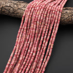 Natural Pink Petrified Rhodonite Smooth Rondelle Beads 4mm Earthy Pink Gemstone Beads 15.5" Strand