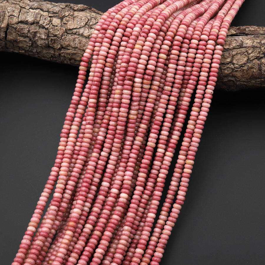Natural Pink Petrified Rhodonite Smooth Rondelle Beads 4mm Earthy Pink Gemstone Beads 15.5" Strand