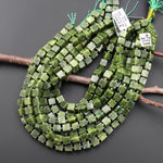 Natural Green Serpentine Jade 8mm Smooth Cube Dice Gemstone Beads 15.5" Strand