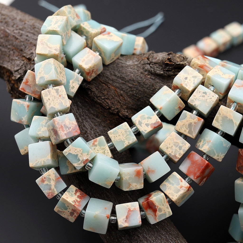 Natural Impression Jasper 8mm Smooth Cube Dice Gemstone Beads 15.5" Strand