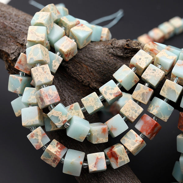 Natural Impression Jasper 8mm Smooth Cube Dice Gemstone Beads 15.5" Strand