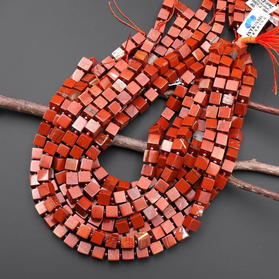 Natural Red Jasper 8mm Smooth Cube Dice Beads 15.5" Strand
