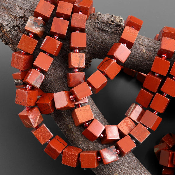 Natural Red Jasper 8mm Smooth Cube Dice Beads 15.5" Strand