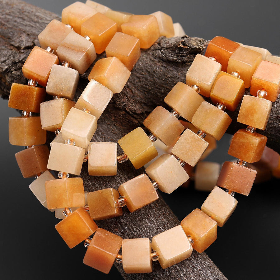 Natural Orange Aventurine 8mm Smooth Cube Dice Gemstone Beads 15.5" Strand