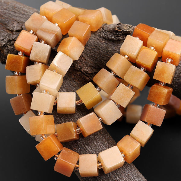 Natural Orange Aventurine 8mm Smooth Cube Dice Gemstone Beads 15.5" Strand