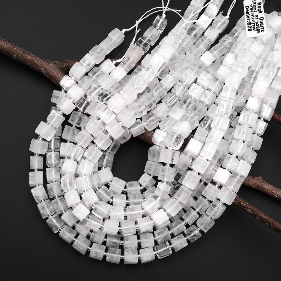 Natural Rock Quartz 8mm Smooth Cube Dice Beads 15.5" Strand