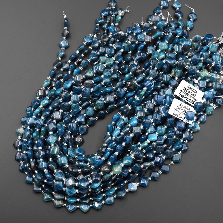 Natural Teal Blue Apatite Smooth Diamond Square 8mm Beads 15.5" Strand