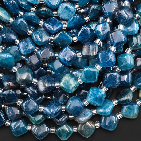 Natural Teal Blue Apatite Smooth Diamond Square 8mm Beads 15.5" Strand