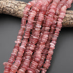 Natural Strawberry Quartz Freeform Center Drilled 10mm 12mm Rondelle Disc Beads 15.5" Strand