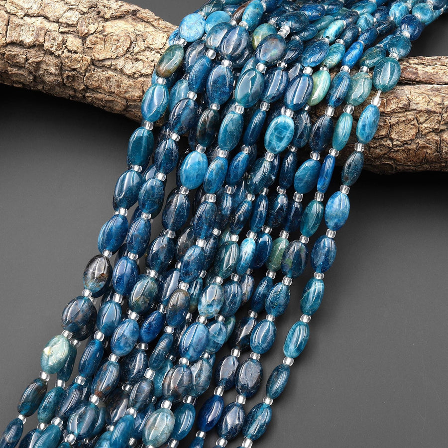 Natural Teal Blue Apatite Smooth Oval 8x12mm Beads 15.5" Strand