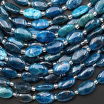 Natural Teal Blue Apatite Smooth Oval 8x12mm Beads 15.5" Strand