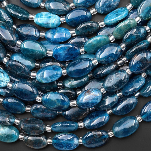 Natural Teal Blue Apatite Smooth Oval 8x12mm Beads 15.5" Strand