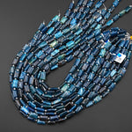 Natural Teal Blue Apatite Smooth Rectangle 8x12mm Beads 15.5" Strand