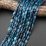 Natural Teal Blue Apatite Smooth Rectangle Cushion 8x12mm Beads 15.5" Strand