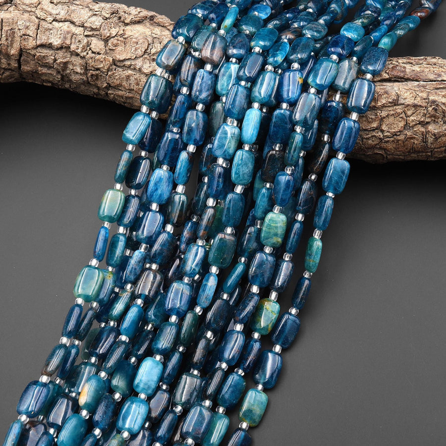 Natural Teal Blue Apatite Smooth Rectangle Cushion 8x12mm Beads 15.5" Strand