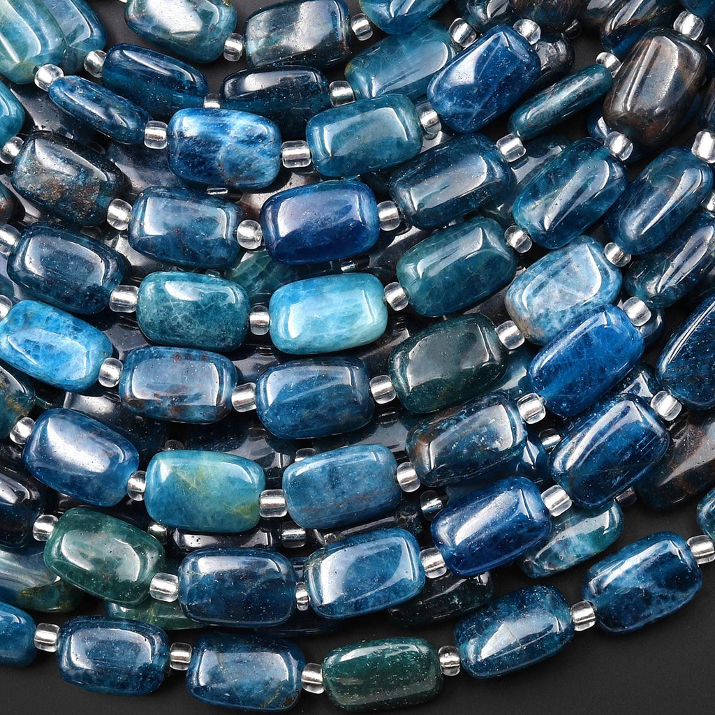 Natural Teal Blue Apatite Smooth Rectangle Cushion 8x12mm Beads 15.5" Strand