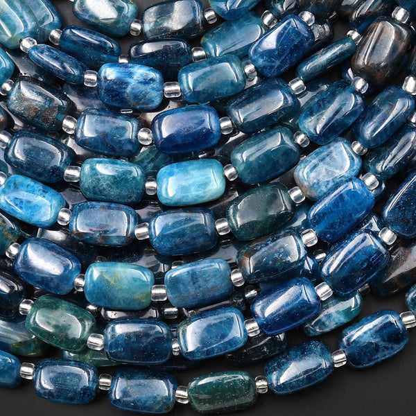Natural Teal Blue Apatite Smooth Rectangle Cushion 8x12mm Beads 15.5" Strand
