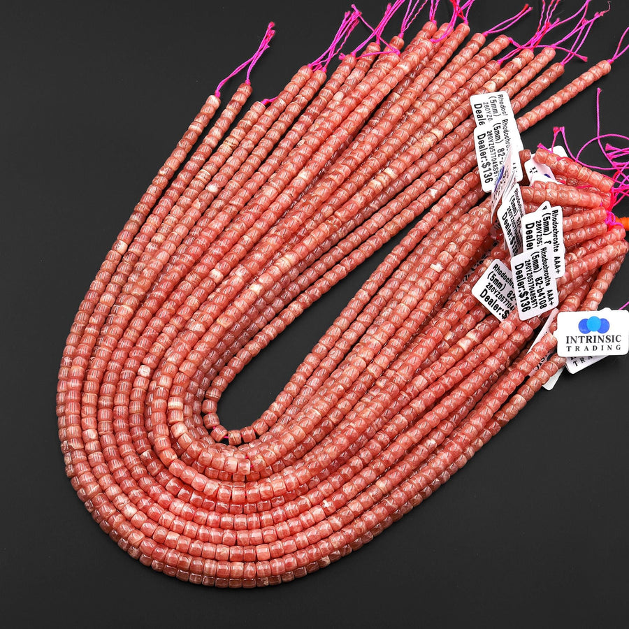 AAA+ Natural Red Pink Rhodochrosite Smooth Heishi Rondelle 4mm 5mm Beads Gemstone 15.5" Strand
