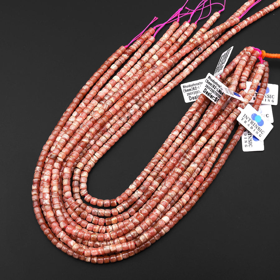 AAA Natural Red Pink Rhodochrosite Smooth Thick Heishi Rondelle 4mm 5mm Beads Gemstone 15.5" Strand