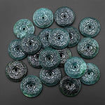 Hand Carved Natural Dark Blue Green Guatemalan Jade Flower Center Drilled 28mm Donut Gemstone Pendant