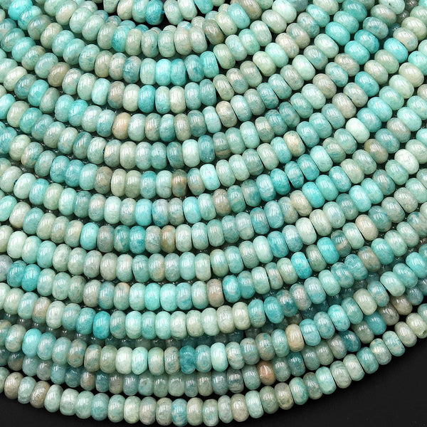 Natural Peruvian Sea Blue Green Amazonite 4mm Smooth Rondelle Beads 15.5" Strand
