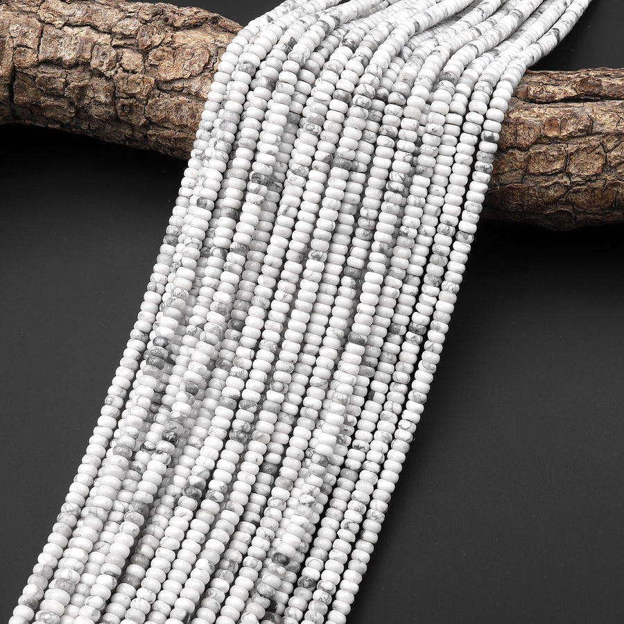 Natural White Howlite 4mm Smooth Rondelle Beads Gemstone 15.5" Strand