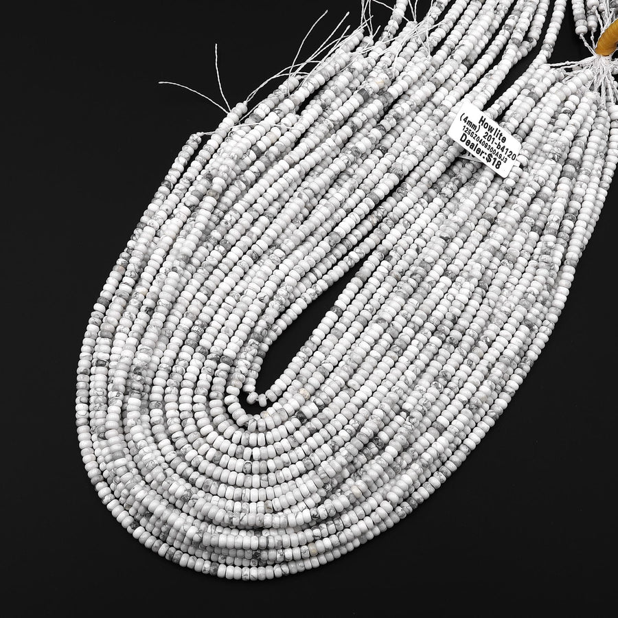 Natural White Howlite 4mm Smooth Rondelle Beads Gemstone 15.5" Strand