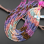 Multicolor Natural Gemstone 4mm Smooth Rondelle Beads Pink Rose Quartz Amazonite Rhodonite Amethyst Blue Sodalite Tiger's Eye 15.5" Strand