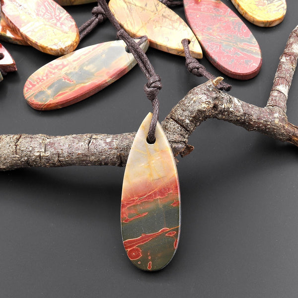 Hand Cut Natural Red Creek Jasper Smooth Flat Teardrop Pendant Aka Multicolor Picasso Jasper A9