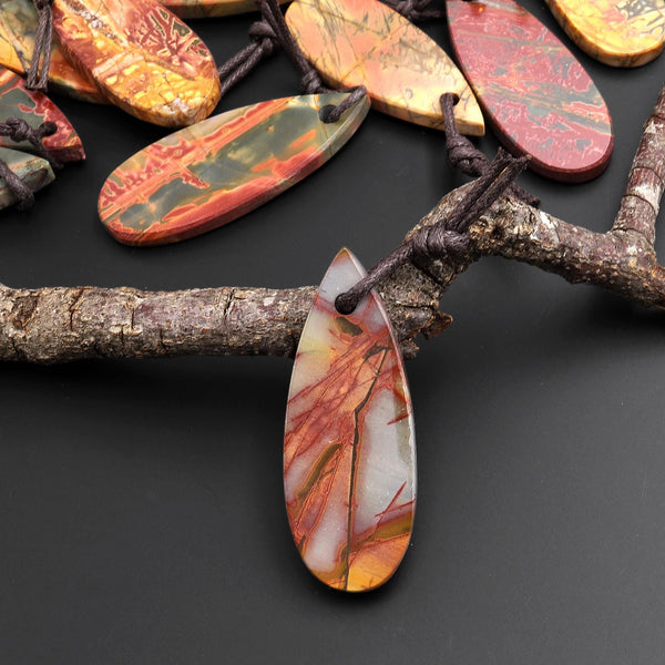 Hand Cut Natural Red Creek Jasper Smooth Flat Teardrop Pendant Aka Multicolor Picasso Jasper A13
