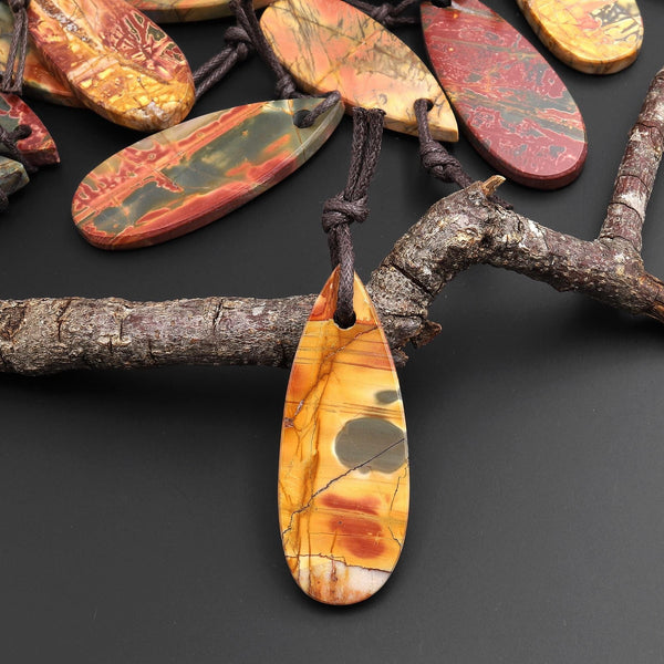 Hand Cut Natural Red Creek Jasper Smooth Flat Teardrop Pendant Aka Multicolor Picasso Jasper A14