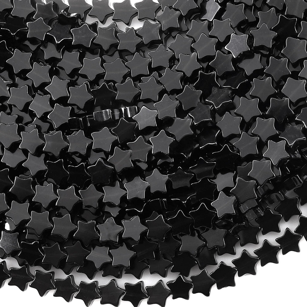 Natural Black Onyx Star Beads 6mm Carved Gemstone 15.5" Strand