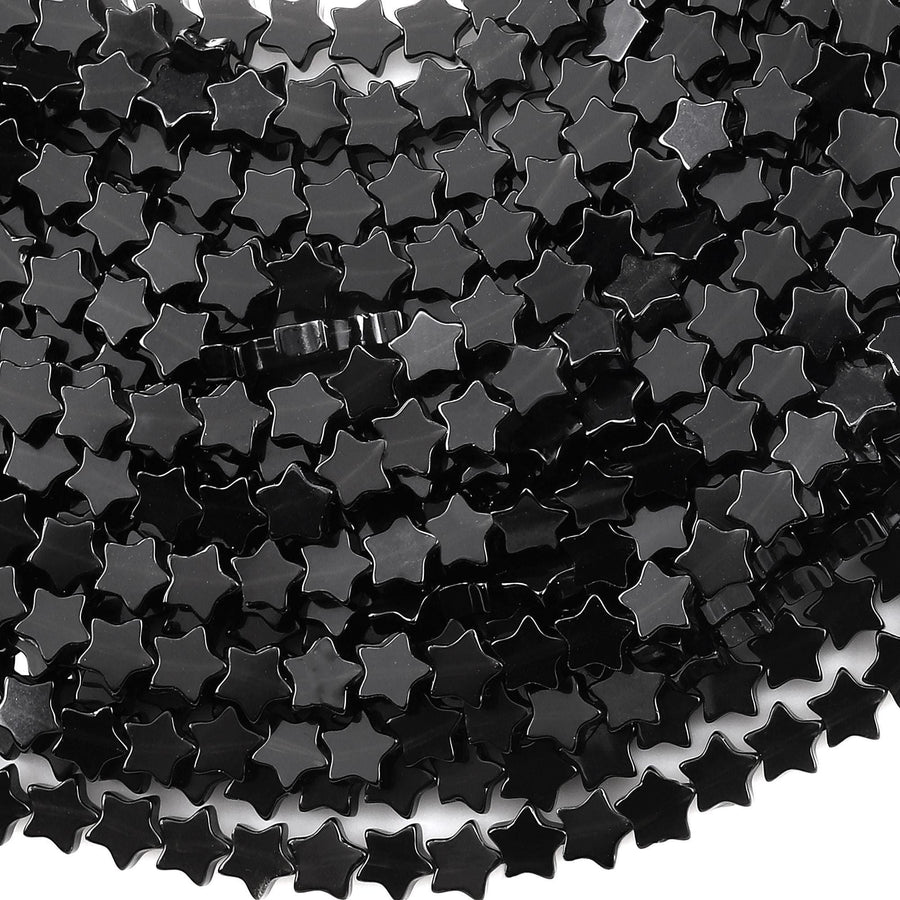 Natural Black Onyx Star Beads 6mm Carved Gemstone 15.5" Strand