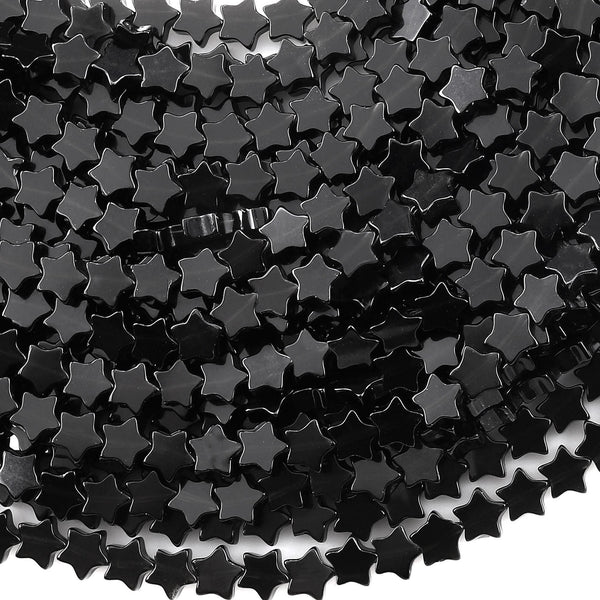 Natural Black Onyx Star Beads 6mm Carved Gemstone 15.5" Strand