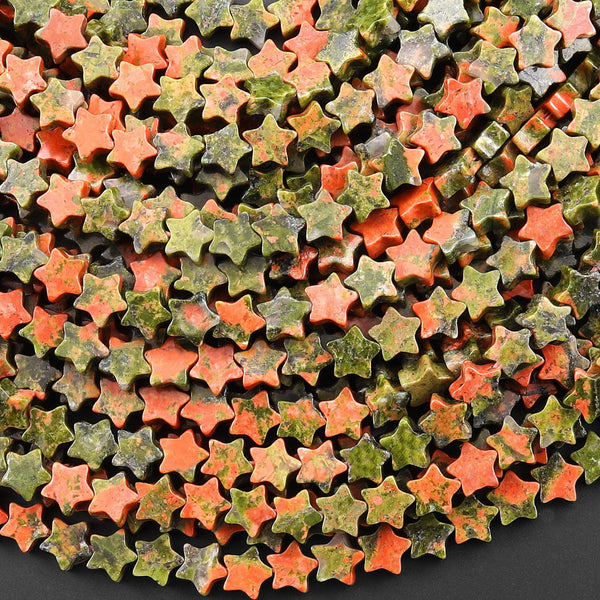 Natural Unakite Star Beads 6mm Carved Gemstone 15.5" Strand