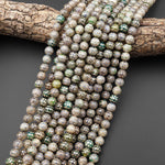 Tibetan Agate 8mm 10mm Round Beads Brown Dzi Agate Golden Green Cosmic Dots Mala Antique Boho Beads 15.5" Strand