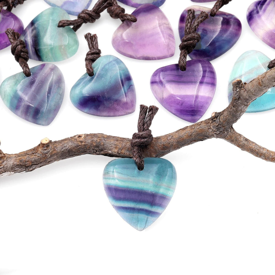 Drilled Natural Rainbow Fluorite Heart Pendant 20mm
