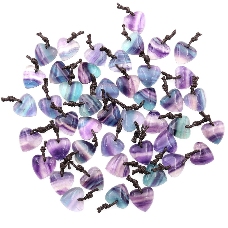 Drilled Natural Rainbow Fluorite Heart Pendant 20mm