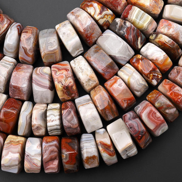 Rare Laguna Lace Agate Faceted Short Hexagon Cylinder Wheel Rondelle 16mm Beads 15.5" Strand