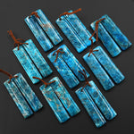 Natural Teal Blue Apatite Long Rectangle Earrings Drilled Matched Gemstone Beads Pair