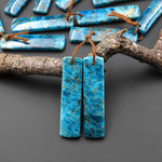 Natural Teal Blue Apatite Long Rectangle Earrings Drilled Matched Gemstone Beads Pair