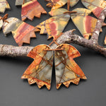 Carved American Eagle Natural Red Creek Jasper Earrings Drilled Matched Gemstone Bead Pair